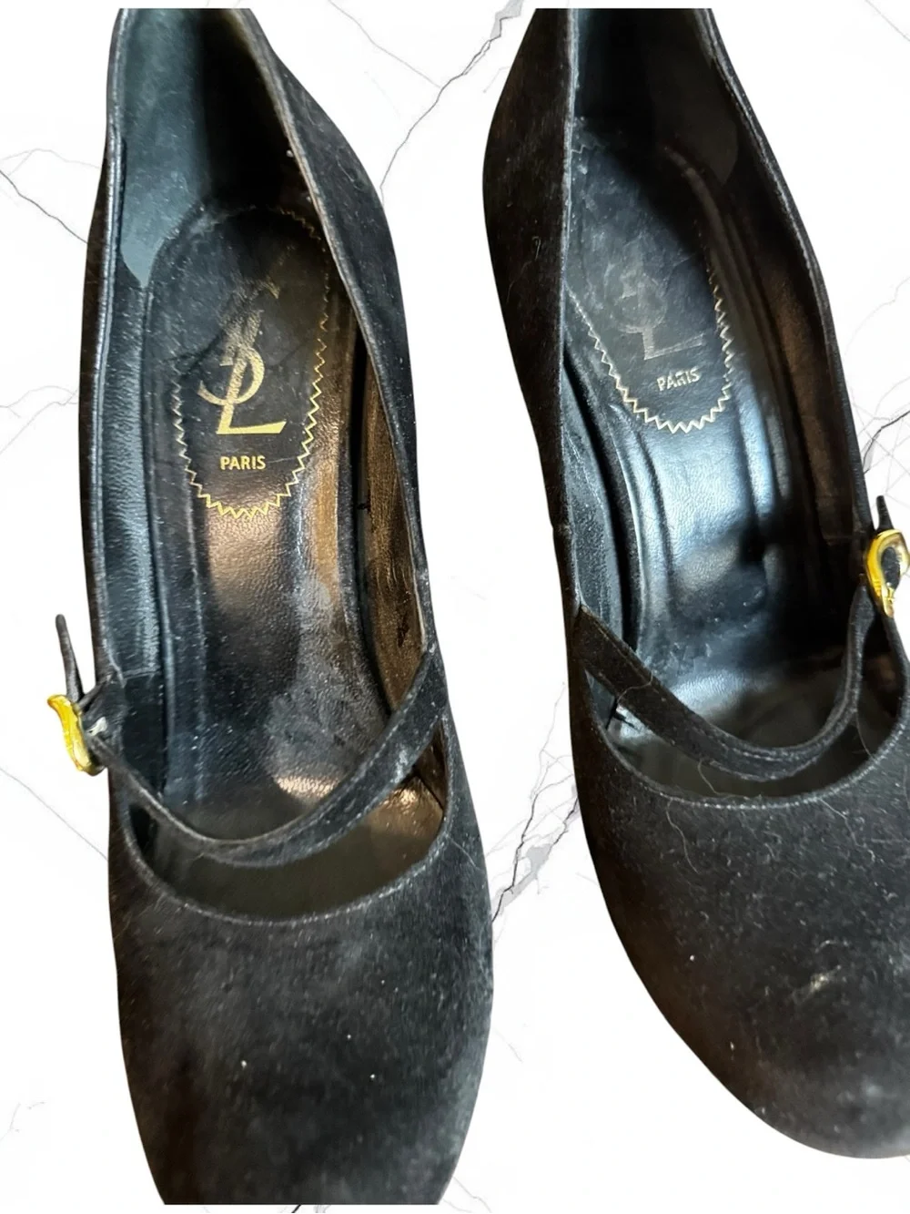 YVES SAINT LAURENT  Black Suede Mary Jane Platform Pumps EU 37